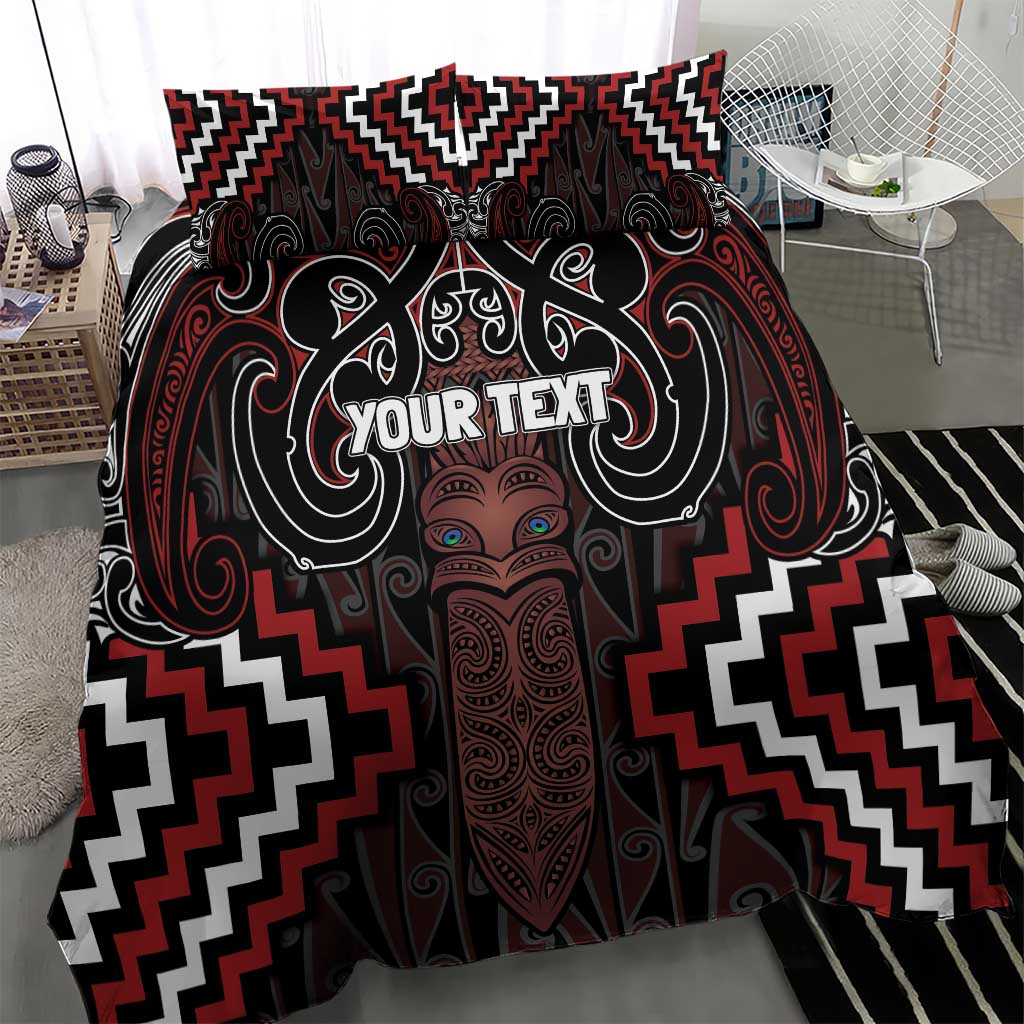 Maori Taiaha Whakairo Personalized Bedding Set Red Poutama Motifs