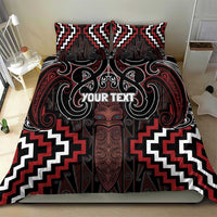 Maori Taiaha Whakairo Personalized Bedding Set Red Poutama Motifs