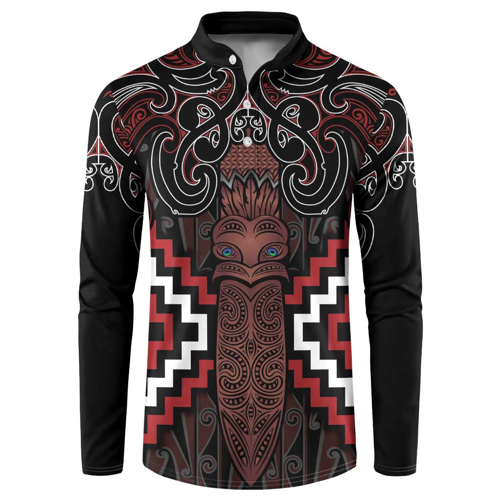 Maori Taiaha Whakairo Personalized Button Sweatshirt Red Poutama Motifs