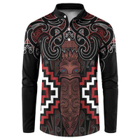 Maori Taiaha Whakairo Personalized Button Sweatshirt Red Poutama Motifs
