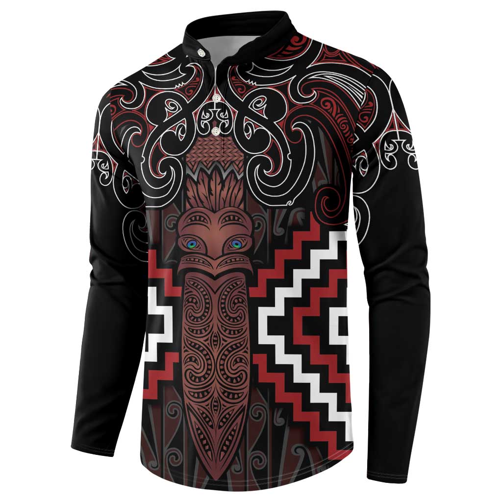 Maori Taiaha Whakairo Personalized Button Sweatshirt Red Poutama Motifs