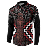 Maori Taiaha Whakairo Personalized Button Sweatshirt Red Poutama Motifs