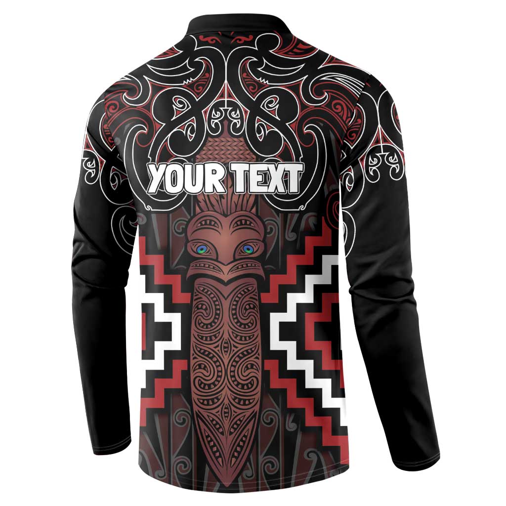 Maori Taiaha Whakairo Personalized Button Sweatshirt Red Poutama Motifs