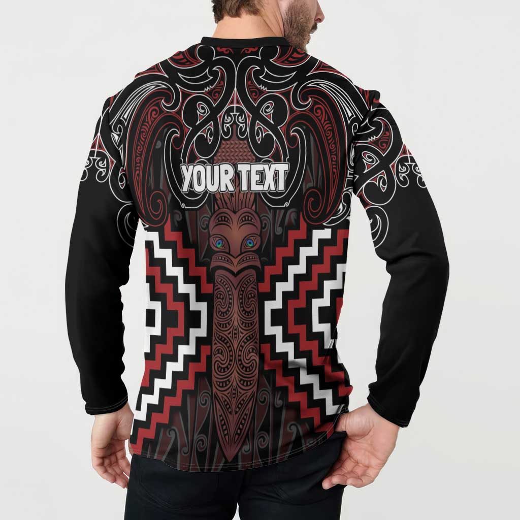 Maori Taiaha Whakairo Personalized Button Sweatshirt Red Poutama Motifs