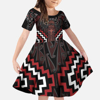 Maori Taiaha Whakairo Personalized Family Matching Long Sleeve Bodycon Dress and Hawaiian Shirt Red Poutama Motifs