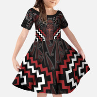 Maori Taiaha Whakairo Personalized Family Matching Off The Shoulder Long Sleeve Dress and Hawaiian Shirt Red Poutama Motifs