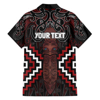 Maori Taiaha Whakairo Personalized Family Matching Off The Shoulder Long Sleeve Dress and Hawaiian Shirt Red Poutama Motifs