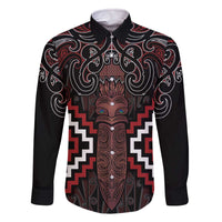 Maori Taiaha Whakairo Personalized Family Matching Off The Shoulder Long Sleeve Dress and Hawaiian Shirt Red Poutama Motifs