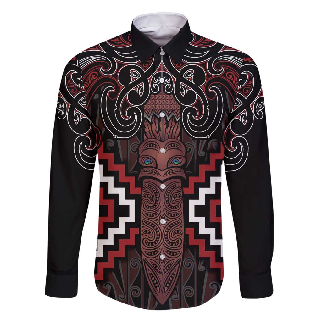 Maori Taiaha Whakairo Personalized Family Matching Off Shoulder Maxi Dress and Hawaiian Shirt Red Poutama Motifs