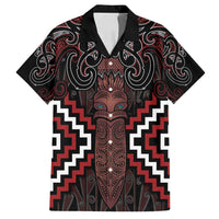 Maori Taiaha Whakairo Personalized Family Matching Off Shoulder Short Dress and Hawaiian Shirt Red Poutama Motifs