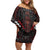 Maori Taiaha Whakairo Personalized Family Matching Off Shoulder Short Dress and Hawaiian Shirt Red Poutama Motifs