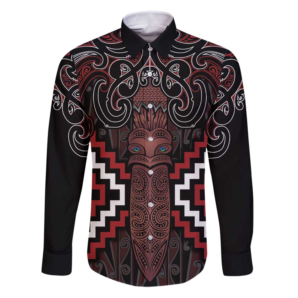 Maori Taiaha Whakairo Personalized Family Matching Puletasi and Hawaiian Shirt Red Poutama Motifs