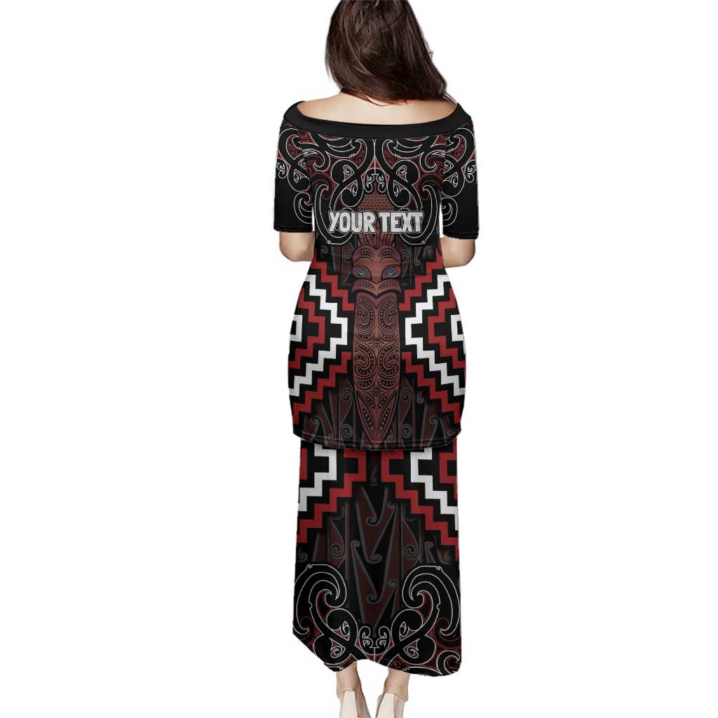 Maori Taiaha Whakairo Personalized Family Matching Puletasi and Hawaiian Shirt Red Poutama Motifs