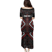 Maori Taiaha Whakairo Personalized Family Matching Puletasi and Hawaiian Shirt Red Poutama Motifs