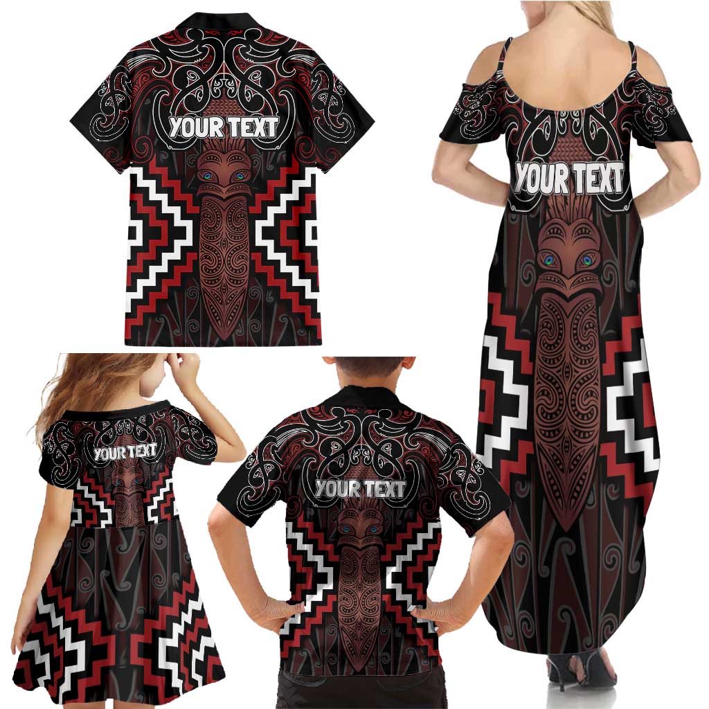 Maori Taiaha Whakairo Personalized Family Matching Summer Maxi Dress and Hawaiian Shirt Red Poutama Motifs