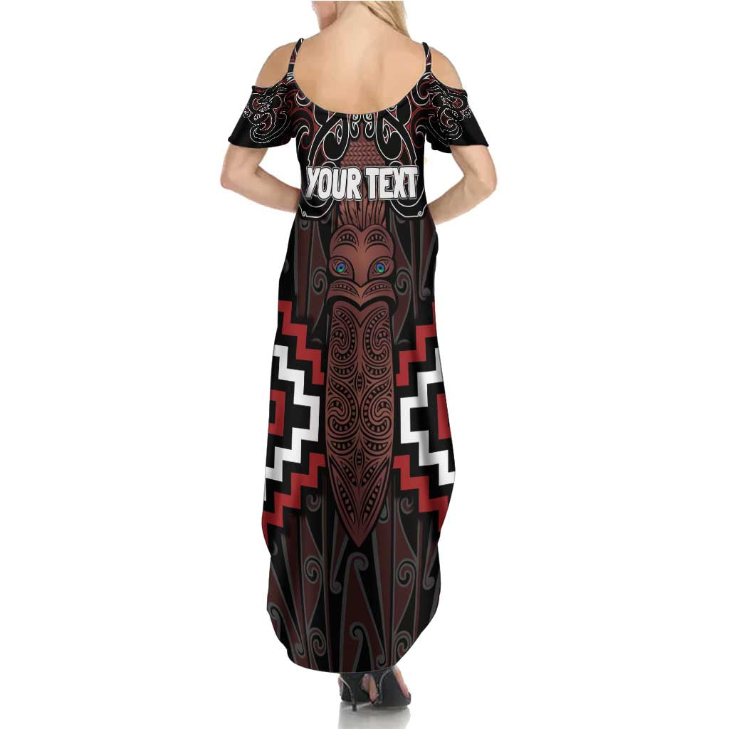 Maori Taiaha Whakairo Personalized Family Matching Summer Maxi Dress and Hawaiian Shirt Red Poutama Motifs