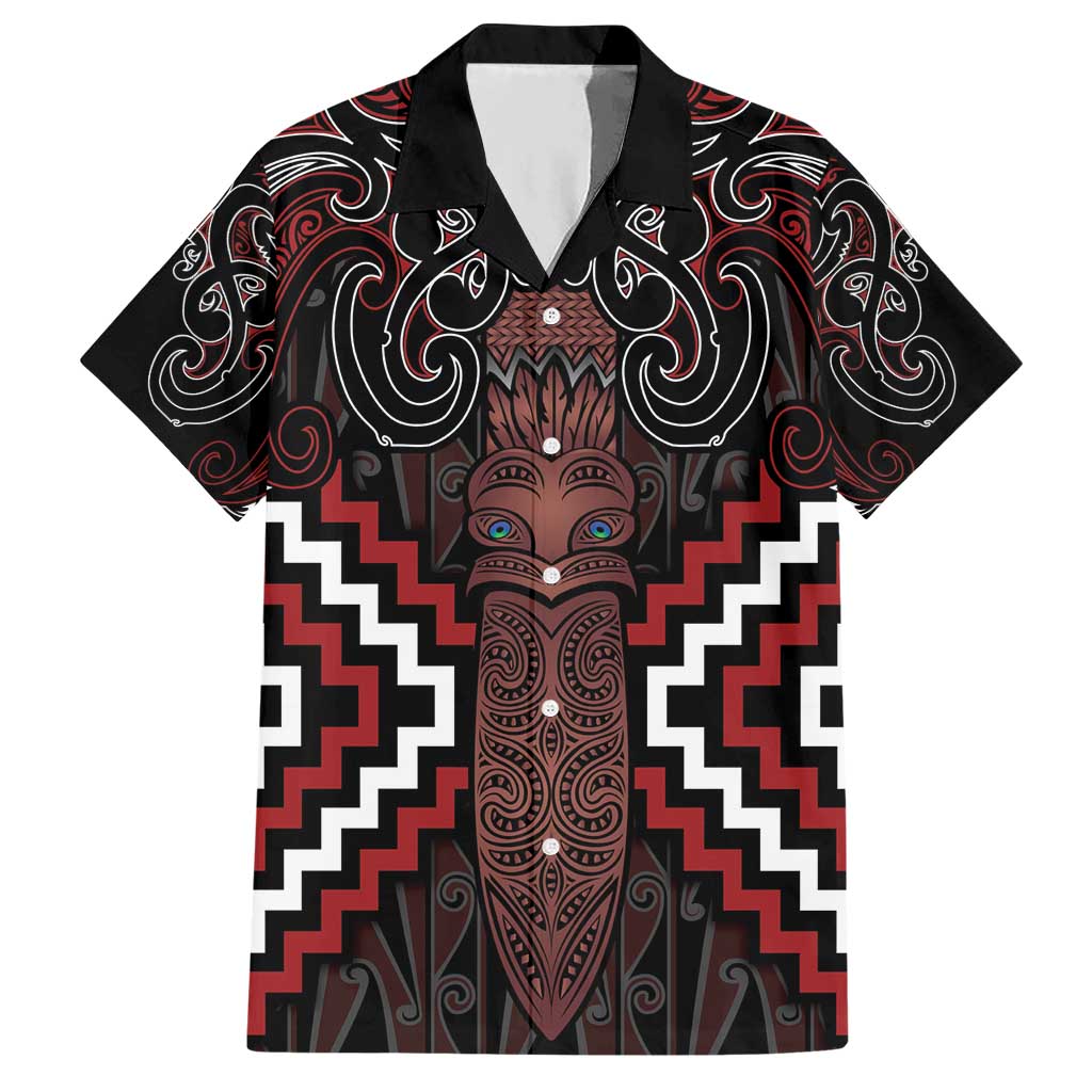 Maori Taiaha Whakairo Personalized Hawaiian Shirt Red Poutama Motifs
