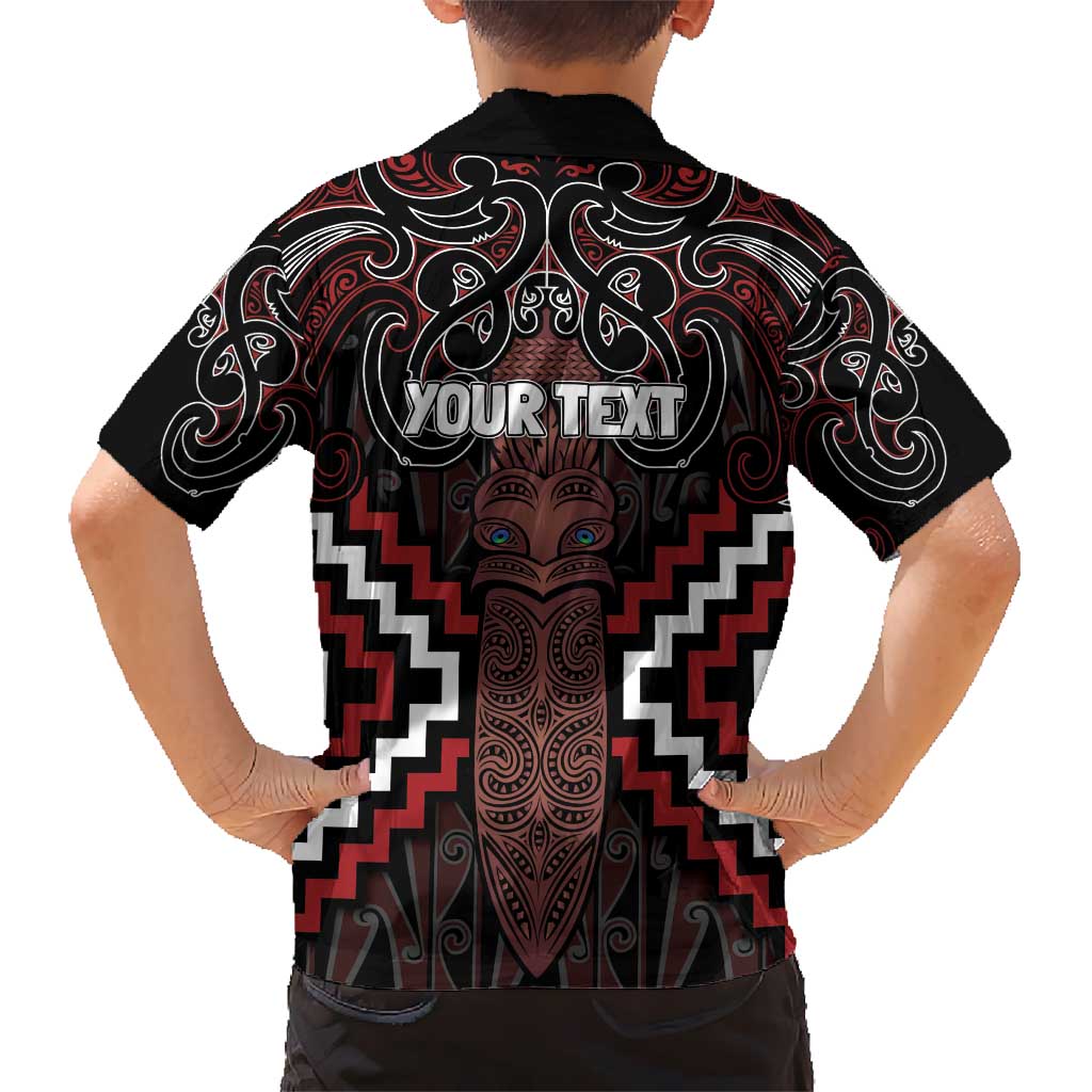 Maori Taiaha Whakairo Personalized Hawaiian Shirt Red Poutama Motifs