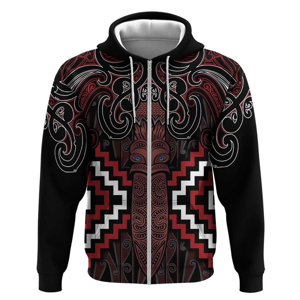 Maori Taiaha Whakairo Personalized Hoodie Red Poutama Motifs