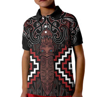 Maori Taiaha Whakairo Personalized Kid Polo Shirt Red Poutama Motifs