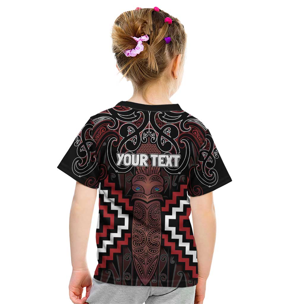 Maori Taiaha Whakairo Personalized Kid T Shirt Red Poutama Motifs