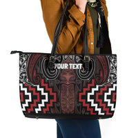 Maori Taiaha Whakairo Personalized Leather Tote Bag Red Poutama Motifs