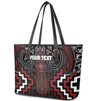 Maori Taiaha Whakairo Personalized Leather Tote Bag Red Poutama Motifs