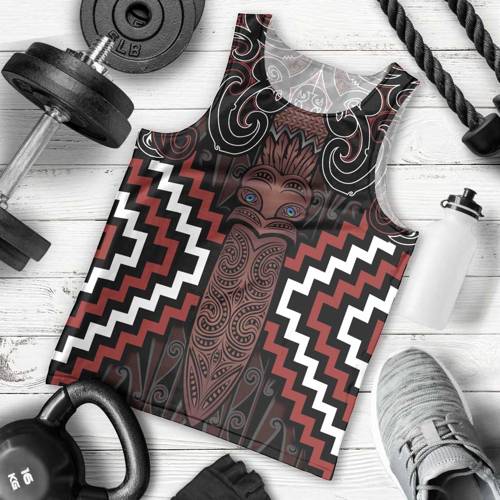 Maori Taiaha Whakairo Personalized Men Tank Top Red Poutama Motifs