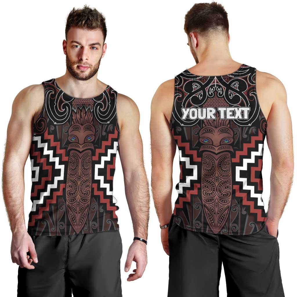 Maori Taiaha Whakairo Personalized Men Tank Top Red Poutama Motifs