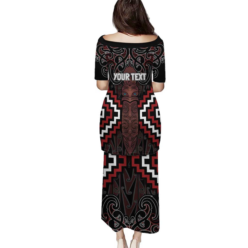 Maori Taiaha Whakairo Personalized Puletasi Red Poutama Motifs