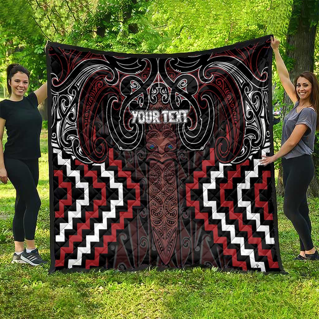 Maori Taiaha Whakairo Personalized Quilt Red Poutama Motifs