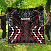 Maori Taiaha Whakairo Personalized Quilt Red Poutama Motifs