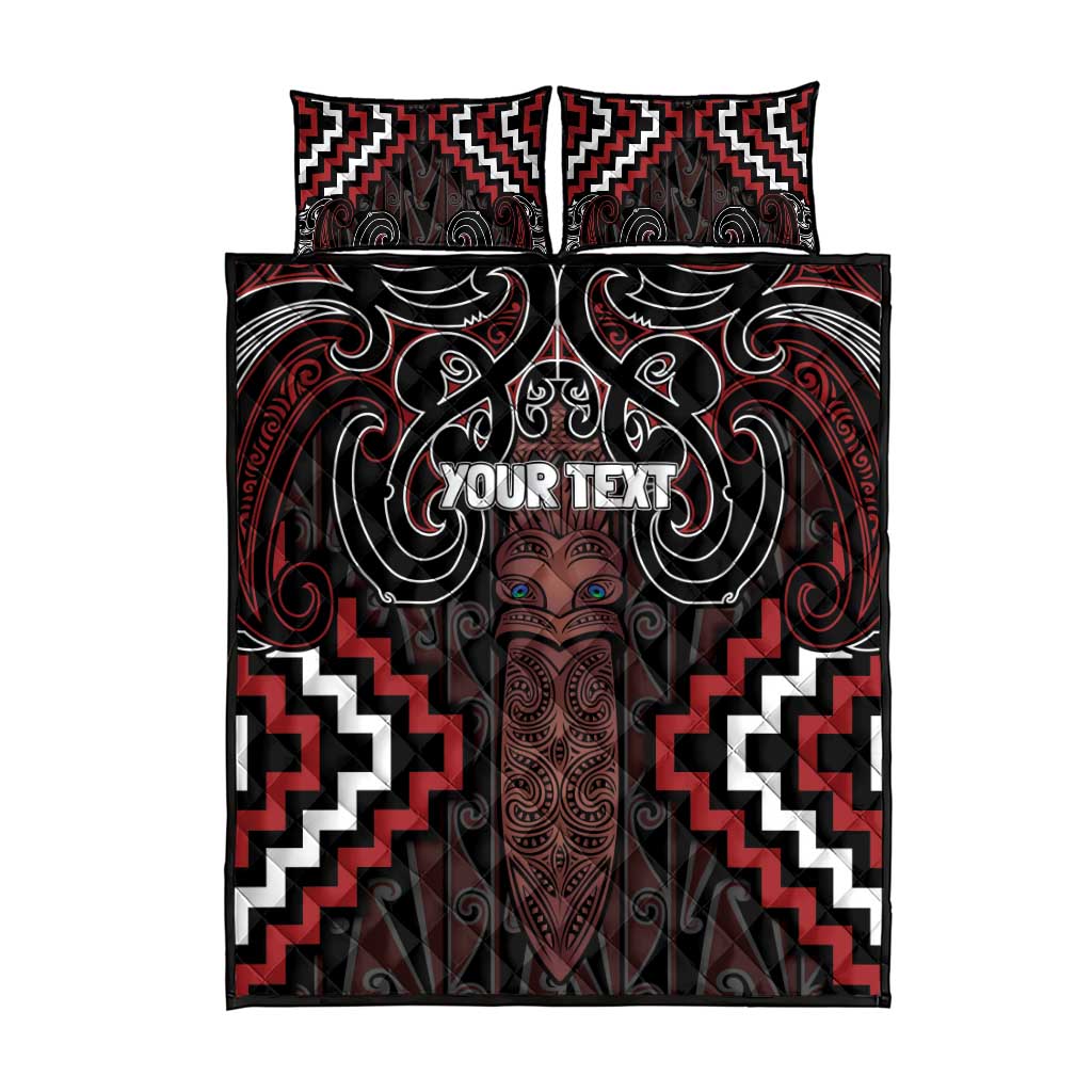 Maori Taiaha Whakairo Personalized Quilt Bed Set Red Poutama Motifs