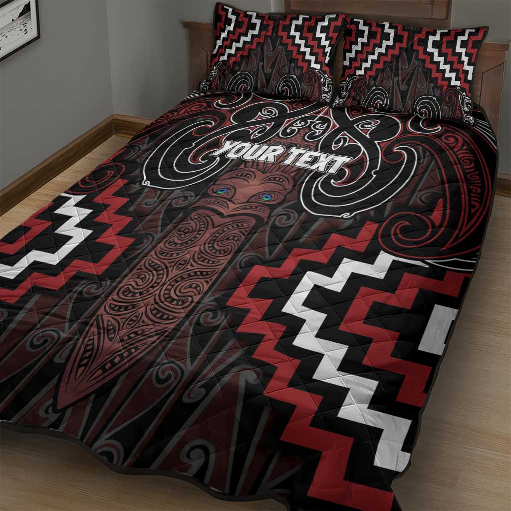 Maori Taiaha Whakairo Personalized Quilt Bed Set Red Poutama Motifs