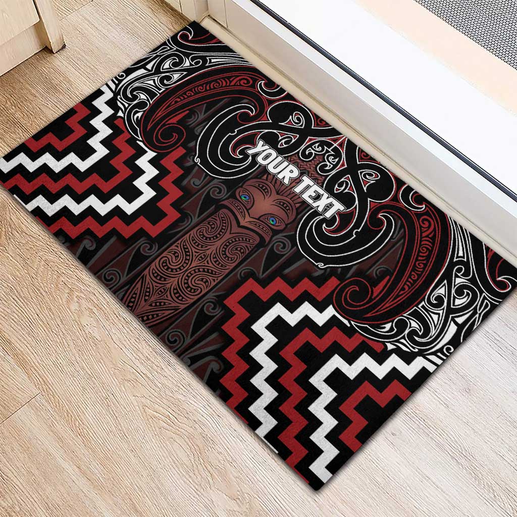 Maori Taiaha Whakairo Personalized Rubber Doormat Red Poutama Motifs LT7 - Polynesian Pride