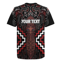 Maori Taiaha Whakairo Personalized Rugby Jersey Red Poutama Motifs