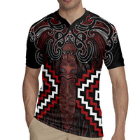 Maori Taiaha Whakairo Personalized Rugby Jersey Red Poutama Motifs