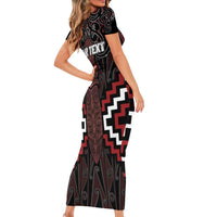 Maori Taiaha Whakairo Personalized Short Sleeve Bodycon Dress Red Poutama Motifs