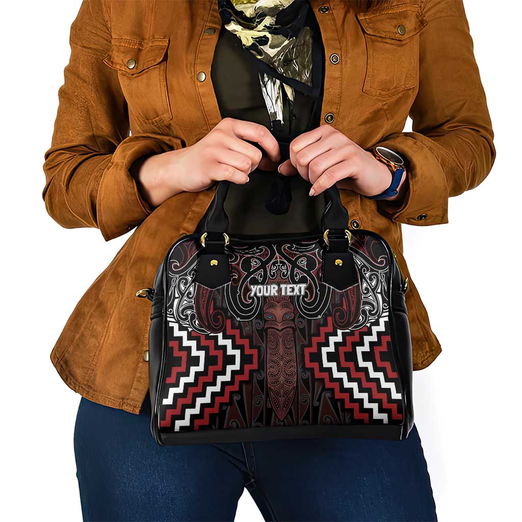 Maori Taiaha Whakairo Personalized Shoulder Handbag Red Poutama Motifs