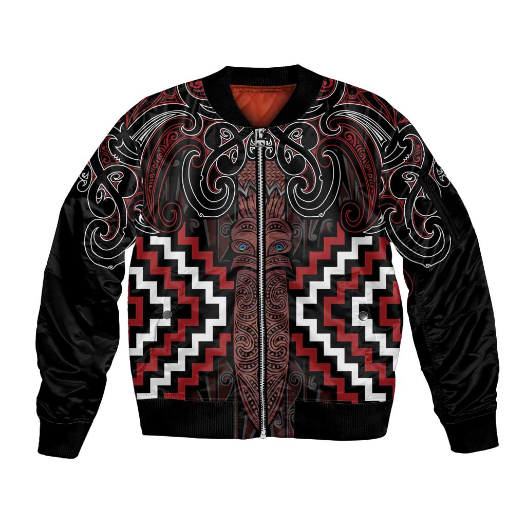 Maori Taiaha Whakairo Personalized Sleeve Zip Bomber Jacket Red Poutama Motifs LT7 Unisex Red - Polynesian Pride