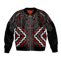 Maori Taiaha Whakairo Personalized Sleeve Zip Bomber Jacket Red Poutama Motifs LT7 Unisex Red - Polynesian Pride