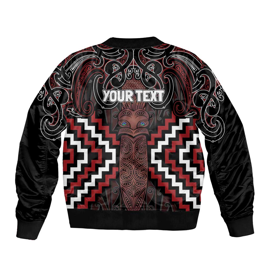 Maori Taiaha Whakairo Personalized Sleeve Zip Bomber Jacket Red Poutama Motifs LT7 - Polynesian Pride