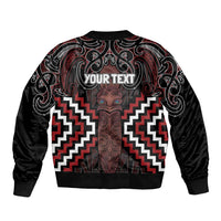 Maori Taiaha Whakairo Personalized Sleeve Zip Bomber Jacket Red Poutama Motifs LT7 - Polynesian Pride