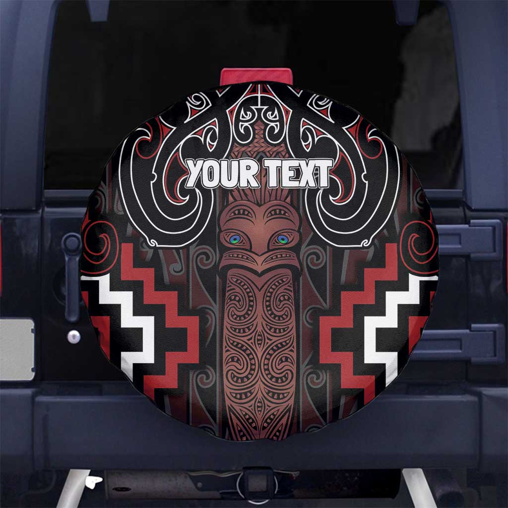 Maori Taiaha Whakairo Personalized Spare Tire Cover Red Poutama Motifs