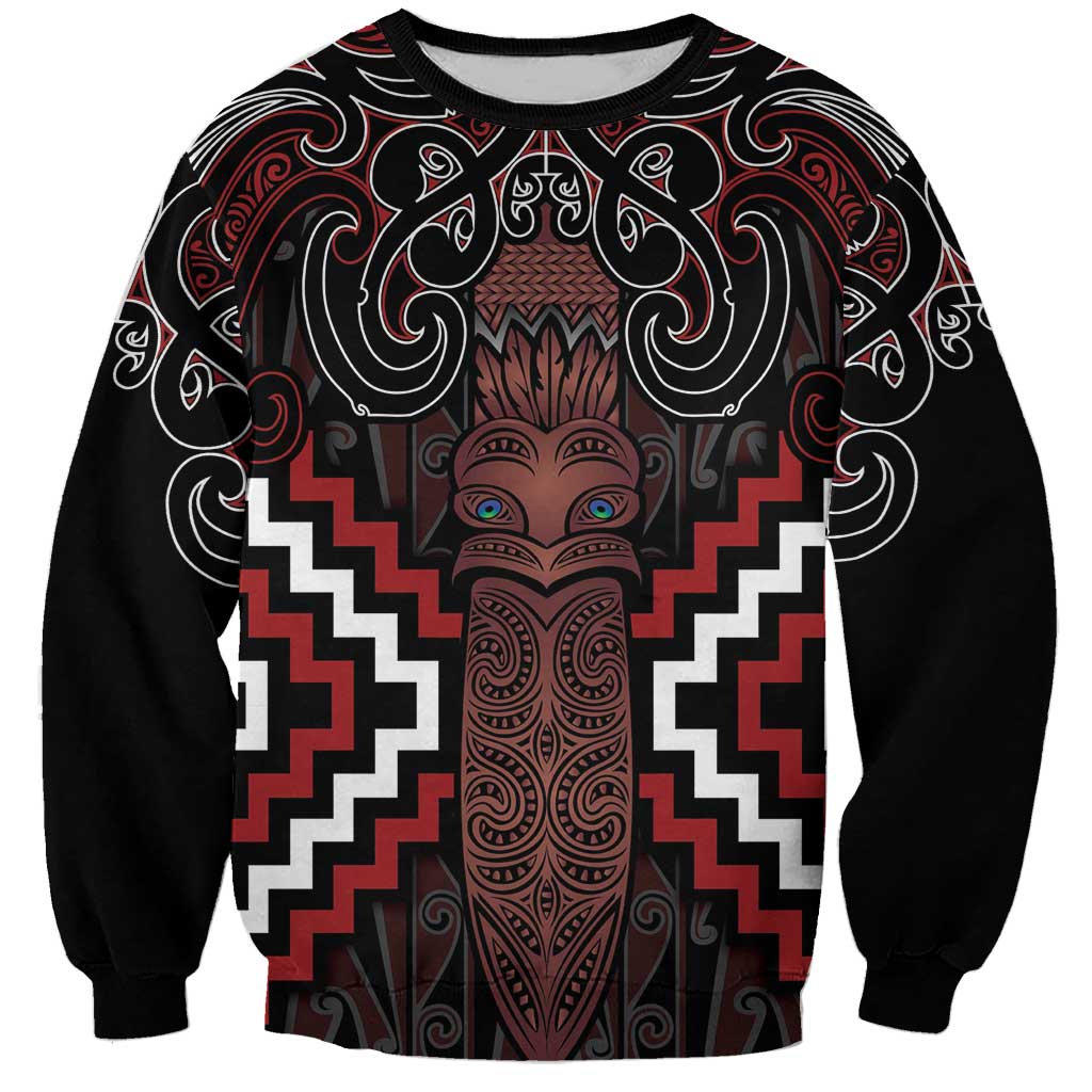 Maori Taiaha Whakairo Personalized Sweatshirt Red Poutama Motifs