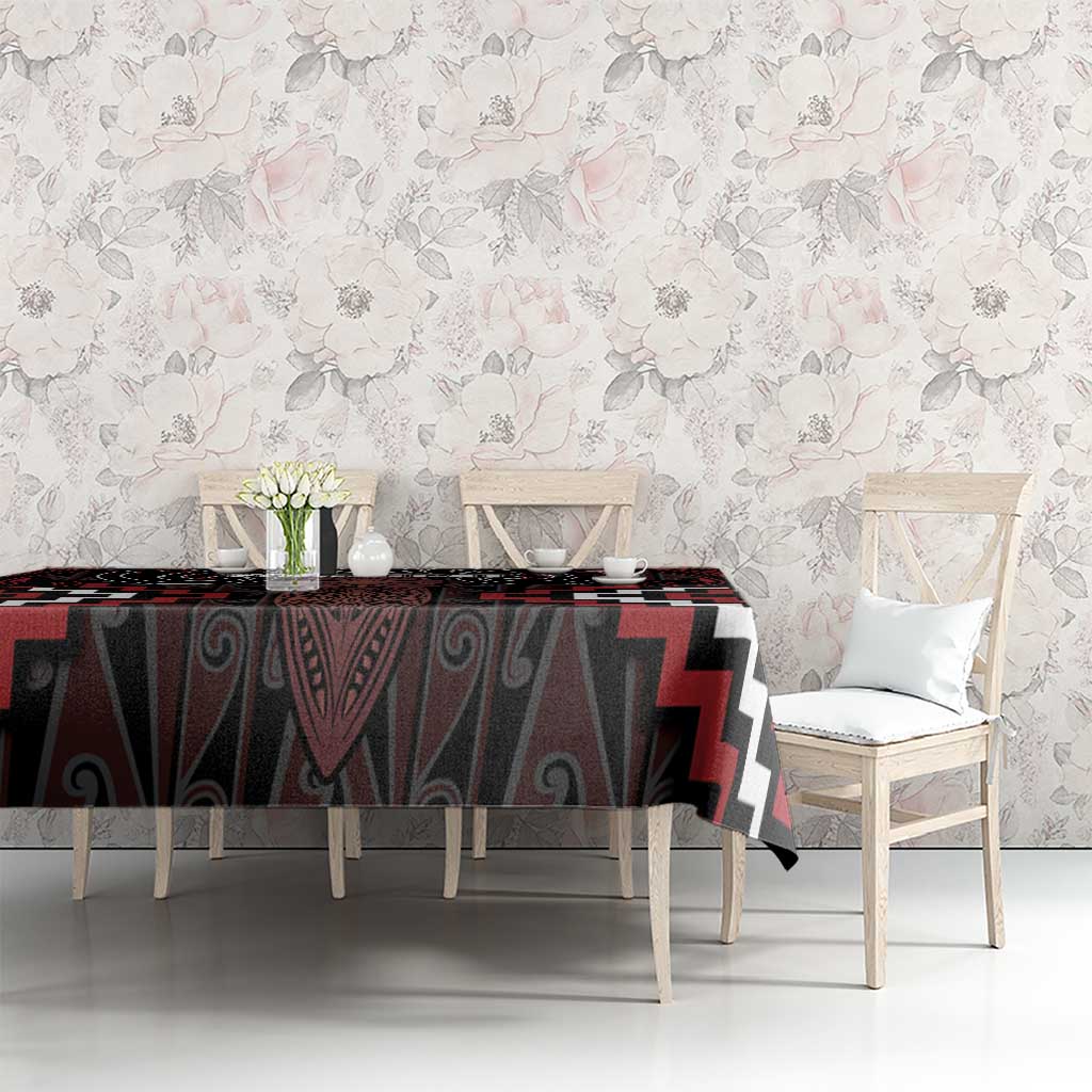 Maori Taiaha Whakairo Personalized Tablecloth Red Poutama Motifs