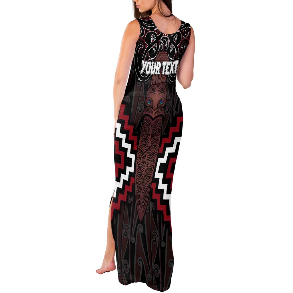 Maori Taiaha Whakairo Personalized Tank Maxi Dress Red Poutama Motifs