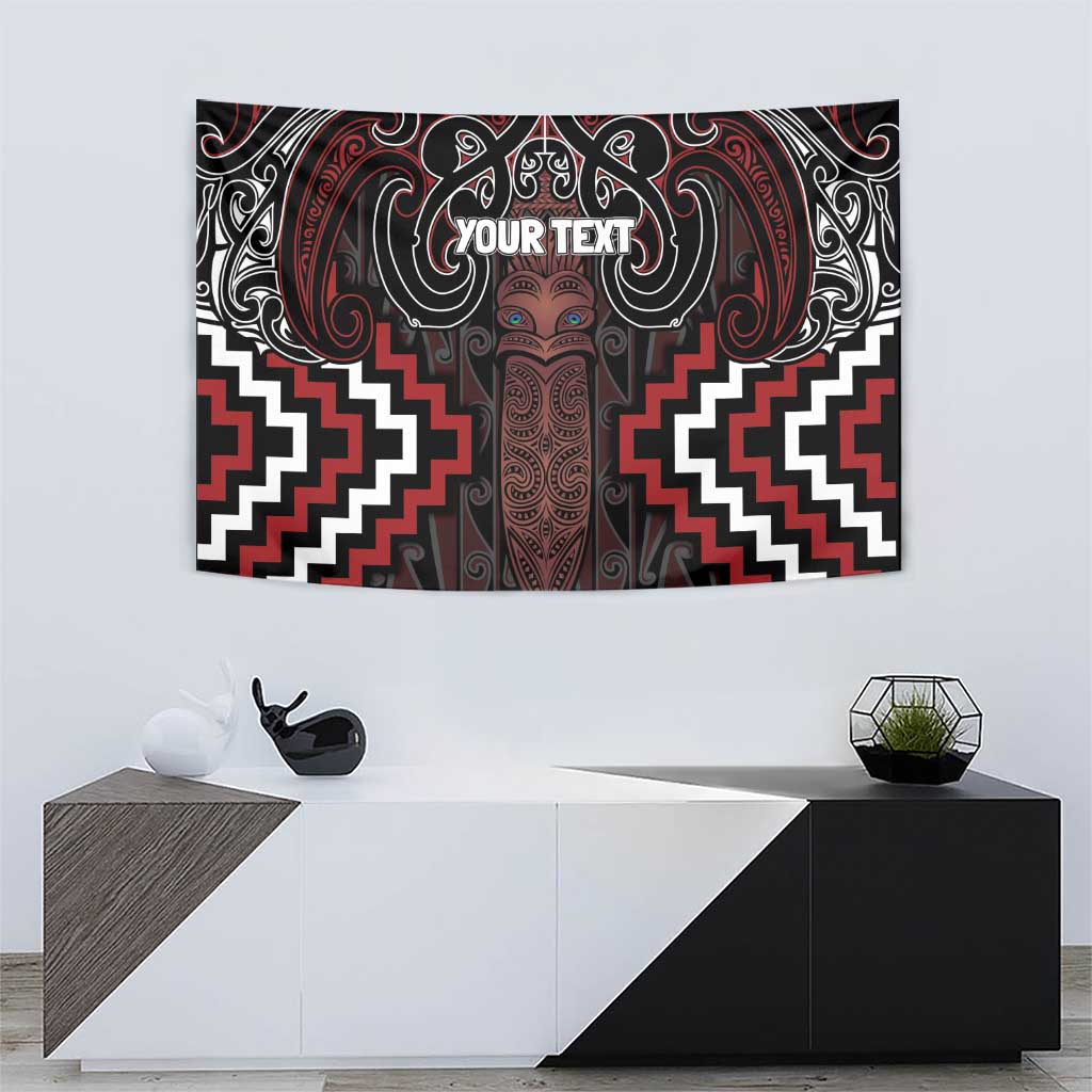 Maori Taiaha Whakairo Personalized Tapestry Red Poutama Motifs