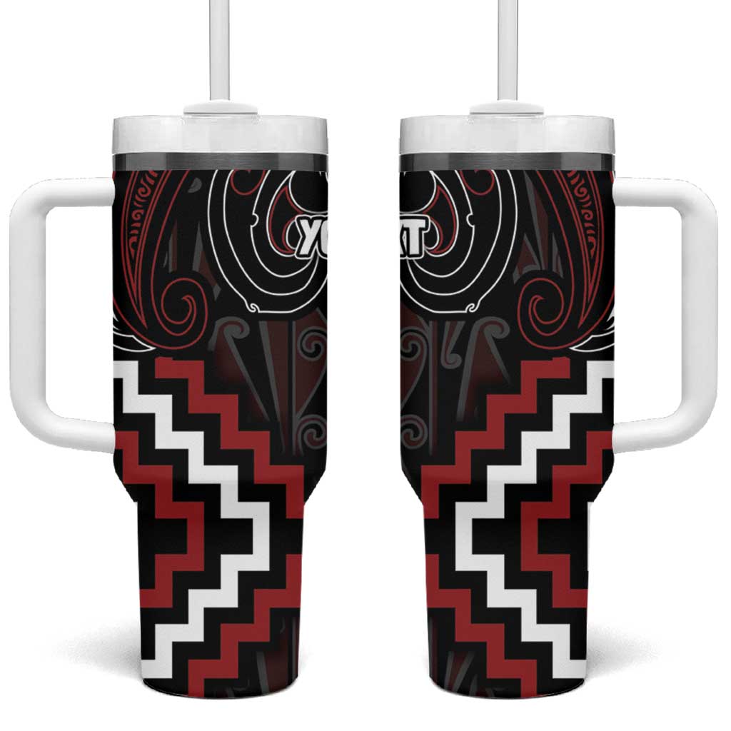 Maori Taiaha Whakairo Personalized Tumbler With Handle Red Poutama Motifs
