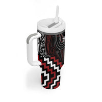 Maori Taiaha Whakairo Personalized Tumbler With Handle Red Poutama Motifs